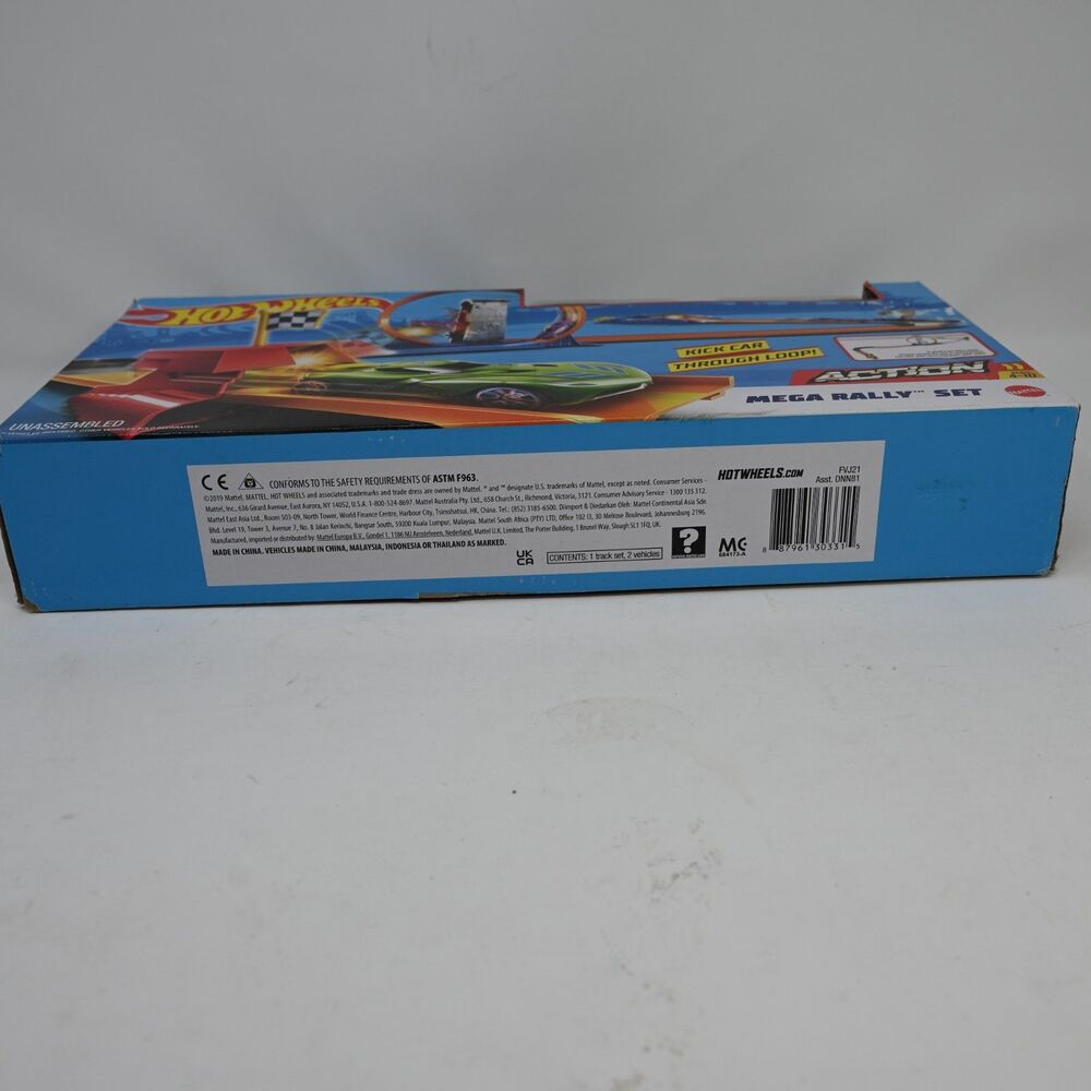 Hot Wheels Mega Rally Set 2019 Track Loop Launcher w/ 2 Cars New Box Damage - Picture 5 of 6